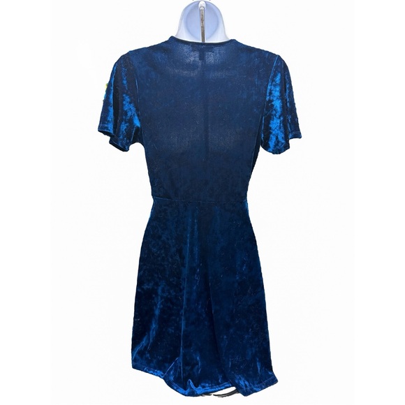 Monteau Blue Velvet Deep V Mini Dress - Picture 2 of 3